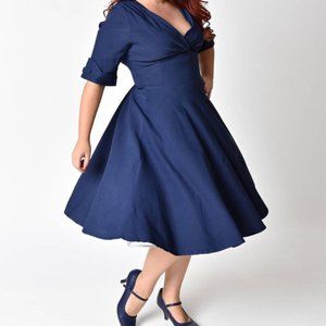 Unique Vintage 1950s Navy Blue Delores Swing Dress